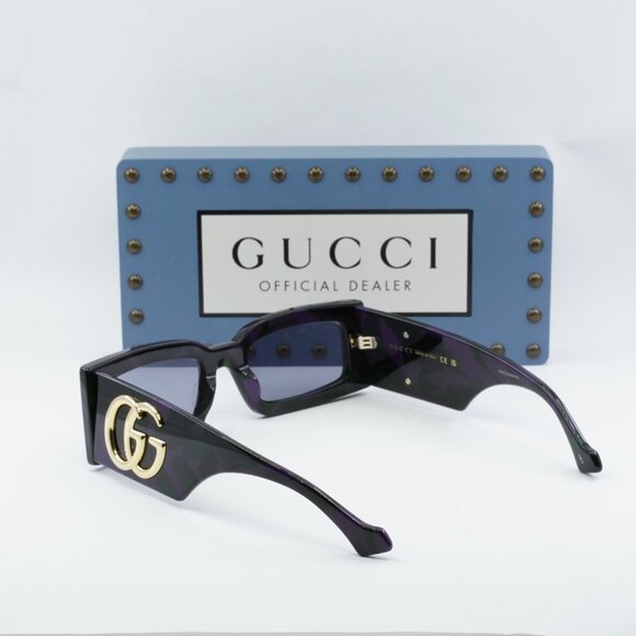 Gucci GG1425S 003 Rectangle Sunglasses - Big Spotted Purple And Green Havana main image 8